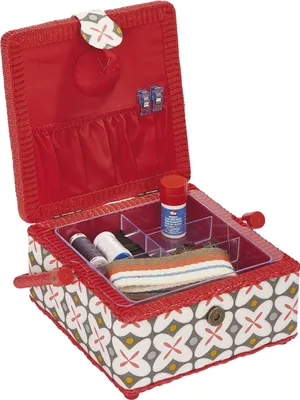 Produktbild von PRYM Nähkorb Retro, M, rot, 4 Fächer