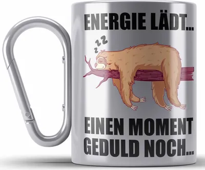 Produktbild von Trendation - Faultier Edelstahl Tasse Karabiner mit Spruch Geschenk Arbeitskollege Kollege Karabiner Edelstahl Tasse Karabiner Edelstahl Frauen Männer (Silber)