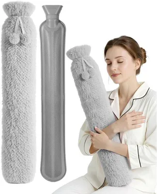 Produktbild von Große warme Wasserflasche 2,5 Liter, 82 cm lang, mit weichem Fleeceüberzug, aus nachhaltigem Naturkautschuk, ideal als Geschenk