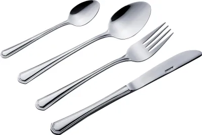 Produktbild von 24tlg. KING® Besteckset Düsseldorf / Edelstahl 18/0 / Messerstahl / 6x Menülöffel, 6x Menügabel, 6x Menümesser, 6x Kaffeelöffel