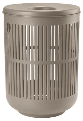 Waschkorb mit Deckel, 60 l, taupe, Kunststoff, rund