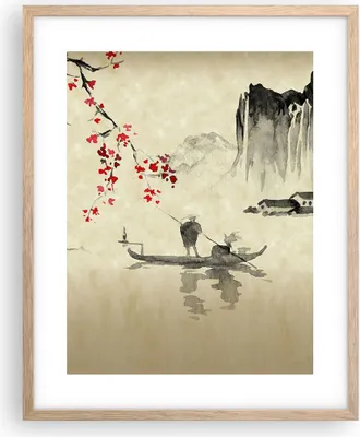Produktbild von Gerahmtes Poster - Rahmen in heller Eiche - Blume Kirschen Japan - 40x50 cm - Wand Bild - Wanddeko - Wandbilder - Kunstposter - Wandposter - Bilderrahmen - Bilder - Kunstdruck - P2NPA40x50-5020