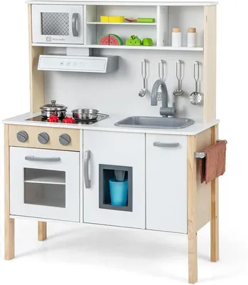 Imagen del producto de Cocina de madera para niños, cocina de juguete con 18 accesorios, cocina de madera