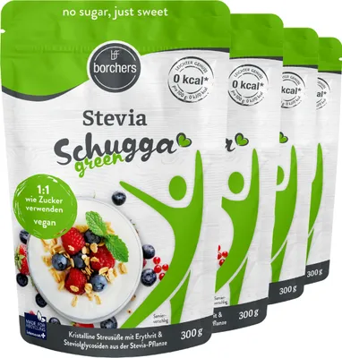 Produktbild von BORCHERS Schugga green, Kristalline Streusüße, Stevia-Erythrit Mischung (4x300g)