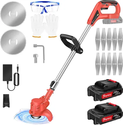 Produktbild von 21V Elektrischer Akku-Rasentrimmer, Leistungsstarker Motor, Verstellbare Länge, Rot, zwei Batterien