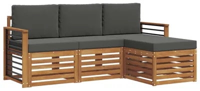 Image de vidaXL Ensemble de canapés d'extérieur avec coussins 4 pièces Nature et Anthracite