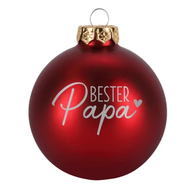Produktbild von Christbaumkugel mit Gravur – Weihnachtsbaumkugel als Geschenkidee - Weihnachtskugel mit Motiv: Bester Papa, Farbe: Rot, Größe: S, Finish: Matt