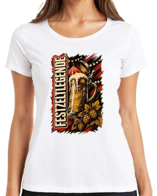 Productafbeelding van Feesttentlegende, bierkan, , volksfeest, lederbroek, "Wiesn" (), dames T-shirt, wit, maat S