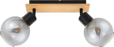 Image de Plafonnier décoratif deux spots verre fumé abat-jour bois 2xE27 25W BAREL Italux