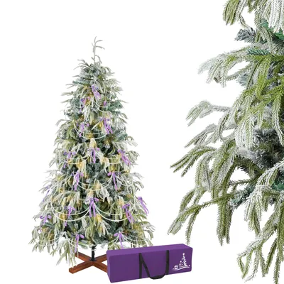 Produktbild von Verdego Künstlicher Weihnachtsbaum 180 cm, Tanne aus PVC & PE, mit LED-Beleuchtung, Schnee-Effekt, Holzständer, Handschuhen & Aufbewahrungstasche, KI-generiertes Bild