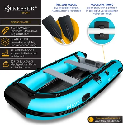 Image de Bateau pneumatique KESSER® pour 4 personnes, motorisable, canoë gonflable