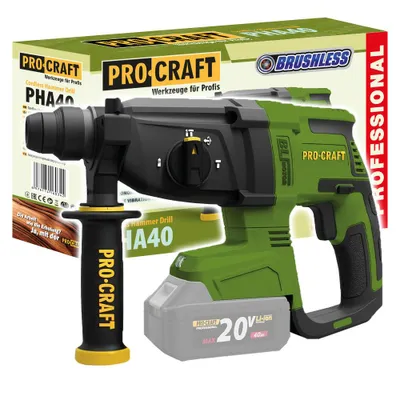 A cordless hammer drill and its packaging are shown.