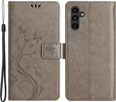 Produktbild von Samsung Galaxy S23 FE Hülle - Coverup Blumen & Schmetterlinge Klapphülle - Taupe Grau
