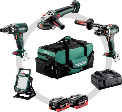 Produktbild von Metabo Akku Combo Set 4.3.2 18 V, BS 18 LTX BL I + SSW 18 LTX 400 BL + WB 18 LT BL 11-125 Q + BSA 18 LED 4000, Karton