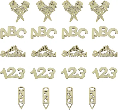 Produktbild von Oblique Unique Schulkind Holz Konfetti Set mit 123 ABC Stift Zuckertüte Motiv für Schuleinführung Einschulung Tischdeko - natur