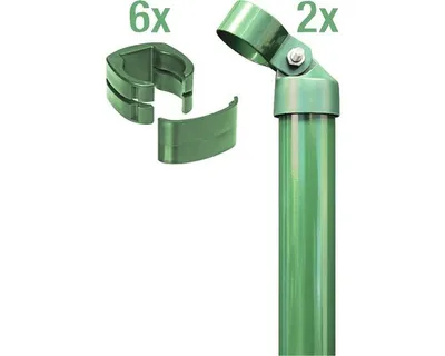 Image de Alberts 602222 Kit d'angle de clôture pour treillis soudé Fix-Clip Pro®, phosphaté zinc vert, à bétonner, hauteur de clôture 1220 mm