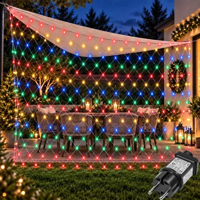 Immagine prodotto di 2X2m 144 LED luci fata rete luce colorata con 8 modalità funzione memoria spina per cespugli giardino albero di Natale festa Natale illuminazione decorazione
