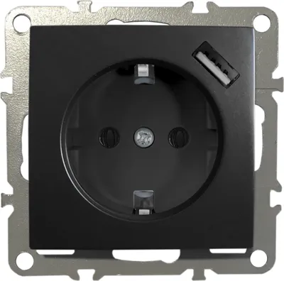 Produktbild von Schuko Steckdose Unterputz Schutzkontakt-Steckdose 1-Fach 16A 220-250V mit USB 5V 1A Schwarz Matt