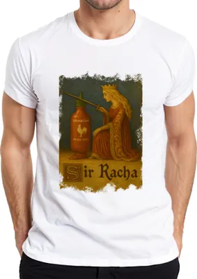 Obrázek produktu pro Pánské tričko Sir Racha Sriracha Knight Knighthood Queen Medieval Chilli, bílé, XXL