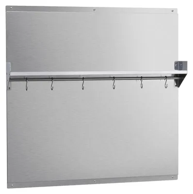 Immagine prodotto di Pannello posteriore per cucina SucceBuy, 76 x 76 cm, in acciaio inossidabile, protezione per parete dietro piano cottura e cappa aspirante, con ripiano, ganci e fori preforati. Pannello posteriore resistente e duraturo per la cucina, ideale per cucinare e per un'organizzazione pratica