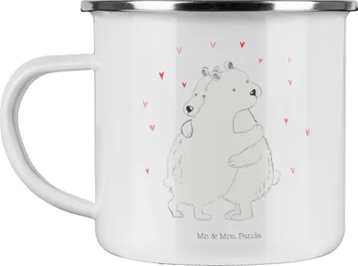 Produktbild von Mr. & Mrs. Panda Teetasse Eisbär Umarmen - Weiß - Geschenk, Teebecher, Kaffeepott, blechbecher, Emaille Tasse, Pott, Lustige Sprüche