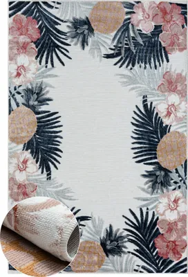 Zdjęcie produktu dla Dywan zewnętrzny MY-RUG "Heather" 160x100 cm, biały, z kwiatowym wzorem high-low, letni, orzeźwiający wzór ananasa