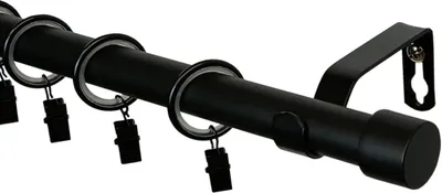 Produktbild von LOFT 240 cm 1-läufige Gardinenstange Schwarz 19 mm aus Metall mit Endstück LUNA Komplettset mit Ringen und Clips Inklusive Montagezubehörset