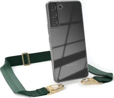 Produktbild von EAZY CASE - Hülle mit Band für Samsung Galaxy S22 Plus 5G, Handyhülle mit Umhängeband, Silikonhülle transparent, Handykette in Grün