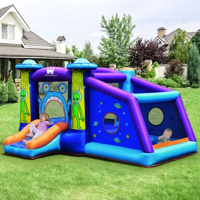 Produktbild von COSTWAY Alien Hüpfburg aufblasbar mit Rutsche Springburg Hüpfschloss Springburg für Kinder 3-12 Jahren Spielburg Outdoor 331x258x178cm