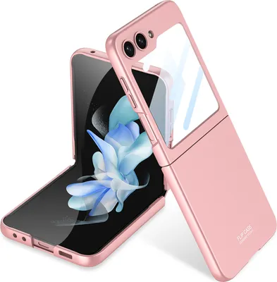 A pink flip phone case is shown open, with the phone inside.