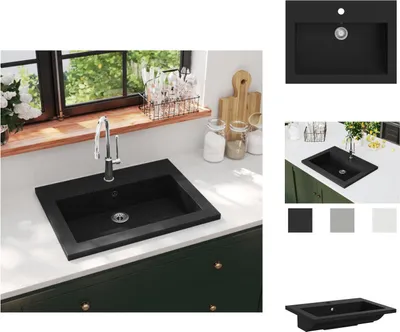 Produktbild von vidaXL Granitbecken 600×450×120 mm Schwarz -  Badezimmer-Waschbecken