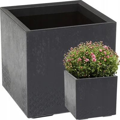 Produktbild von Lamela Blumentopf | Karo | 40cm | Dunkel Grau Beton