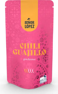 Produktbild von Señor López Guajillo Chili geschrotet 30g – Authentisches mexikanisches Gewürz, getrocknete milde Chiliflocken für mehr Würze, Chilipulver für Salsas