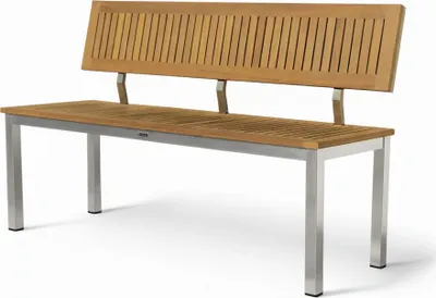 Produktbild von ALEOS. Designer Gartenbank 2-Sitzer Bank 140 cm ohne Armlehnen – Hochwertiger Materialmix Edelstahl & Teakholz A-Grade, sehr robust Outdoor Terrasse & Garten, Gastroqualität