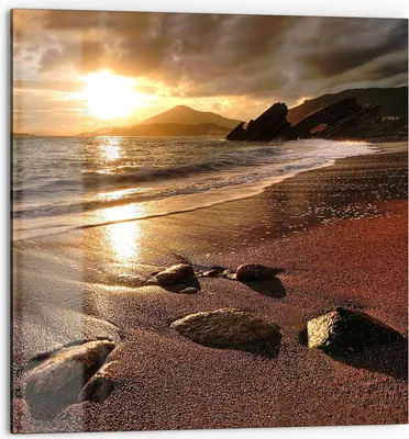 Produktbild von DEQORI Küchenrückwand Glas 60x60 cm 'Strand im Sonnenuntergang' Spritzschutz Bad Rückwand