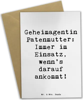 Produktbild von Mr. & Mrs. Panda Glückwunschkarte Spruch Geheimagentin Patenmutter - Weiß - Geschenk, Dankeschön, vatertagskarte, Grußkarte, einladungskarten, Zuverlässigkeit, babykarte