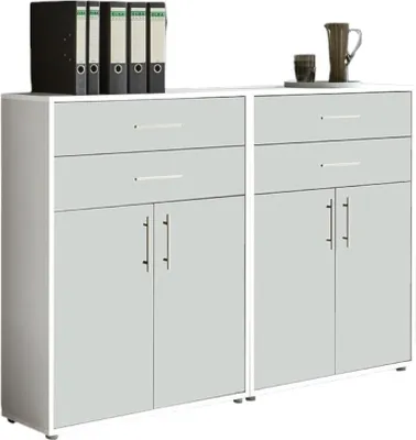 Produktbild von Aktenschrank TABOR 17 in weiß / weiß matt, Schrankwand, Büroschrank, Metallgriffe