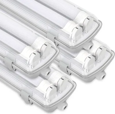 Image de Peviasot, lot de 10 luminaires LED pour pièces humides, IP65, 18 W, 120 cm, à 2 bras, lumière blanche froide 6500 K, luminaires LED pour caves, garages et ateliers