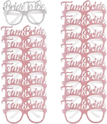 Produktbild von Fowecelt Team Braut – Junggesellinnenabschied – Brillen-Set: 16 Stück Junggesellinnenabschied-Brillen, "Team Braut" in Roségold und silberne Brille für die Braut