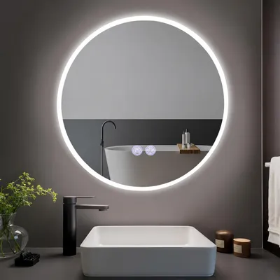 Image de ZMH Éclairage pour miroir de salle de bain Miroir de salle de bain rond 60 cm LED Miroir tactile à intensité variable Éclairé Anti-buée Fonctionnel Miroir rond pour salle de bain, Image générée par une IA