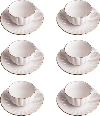 Produktbild von HOMLA 6er-Set Tasse MELIDA mit Untertasse mit goldenem Rand 0,2 l