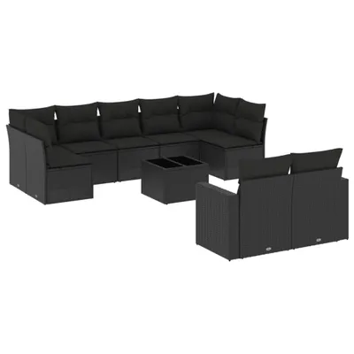 Produktbild von vidaXL 10-tlg. Garten-Sofagarnitur mit Kissen Schwarz Poly Rattan