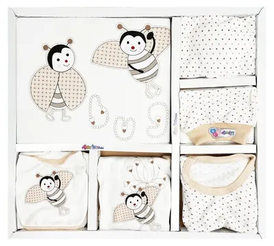 Produktbild von Biene Baby Erstausstattungspaket 10-teilig aus 100% Baumwolle - Neugeborenen Set Beige