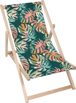 Produktbild von Dreamroots Liegestuhl klappbar Holz,bis zu 130 kg, Sonnenliege klappbar mit 3-stufiger Neigungsregulierung der Rückenlehne, Tropical Abstract Leaves