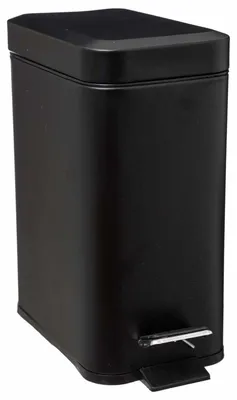 Produktbild von Rechteckiger Badezimmer-Mülleimer, aus Metall in schwarz matt, offen mit Fuß, 5l