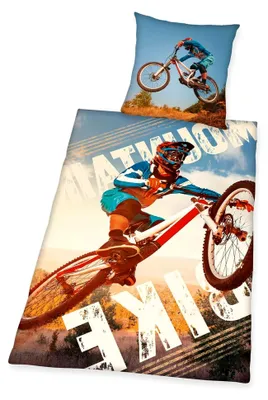 Produktbild von Bettwäsche-Set Young, Mountainbike Wendemotiv, Bettbezug 135 x 200 cm, Kopfkissenbezug 80 x 80 cm, Baumwolle/Renforcé