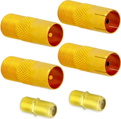 Produktbild von 2X Antennenstecker + 2X Antennebuchse > F-Buchse + 2X F-Doppelbuchse Set TV Koaxial Antenne
