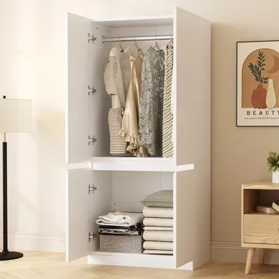 Image de Armoire Fortuna Lai 70 × 40 × 170 cm, double porte avec grands compartiments de rangement, blanc