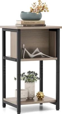 Zdjęcie produktu dla COSTWAY 1 stolik nocny z półką, regulowane nóżki, stolik boczny, szafka nocna 34x30x58,5cm