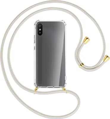 Produktbild von Handykette Backcover-Schutzhülle mit Band (Metall goldfarben) für Xiaomi Redmi 9A - broken white